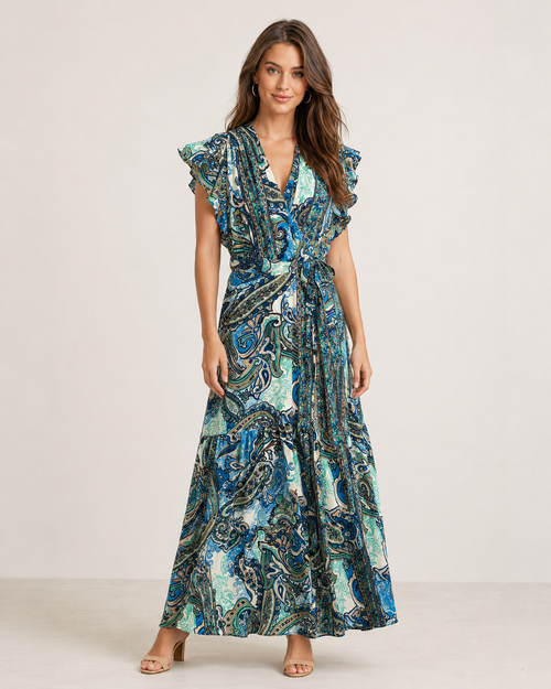 Ruffle Sleeve Wrap Dress
