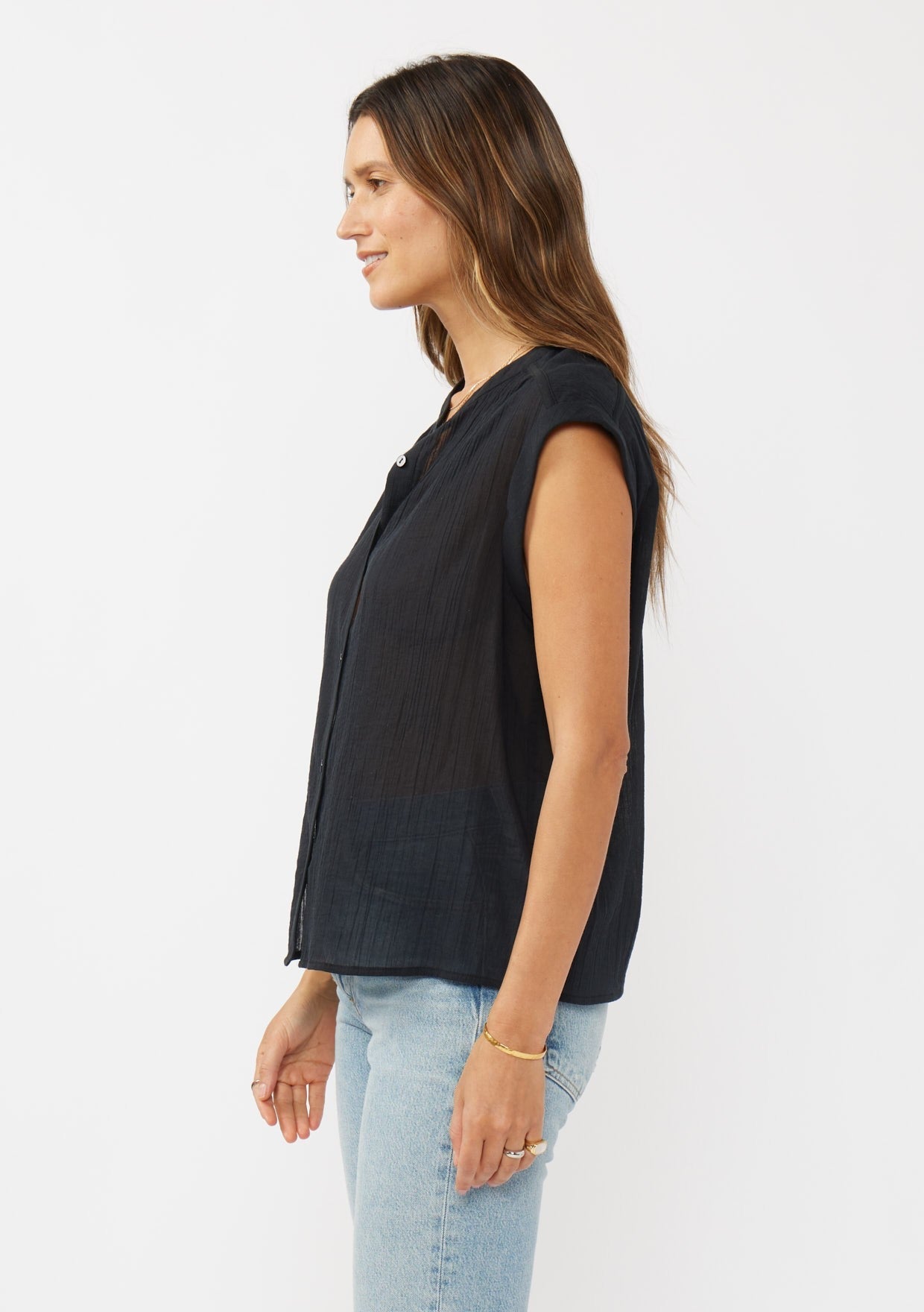 Rolled Cap Sleeve Button Down