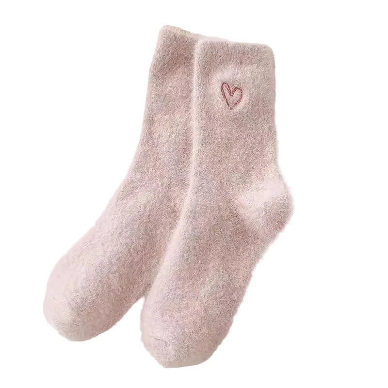 Heart Embroidery Fuzzy Plush Socks
