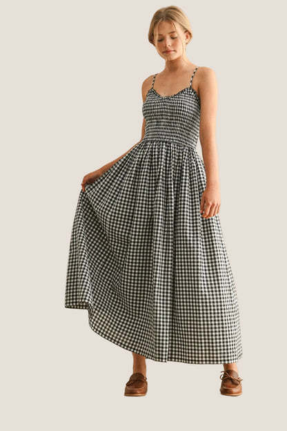 Gingham Print Long Dress