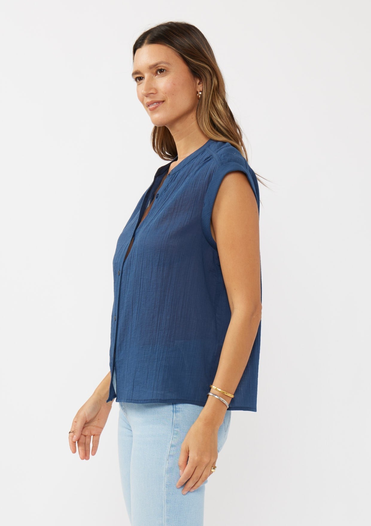 Rolled Cap Sleeve Button Down