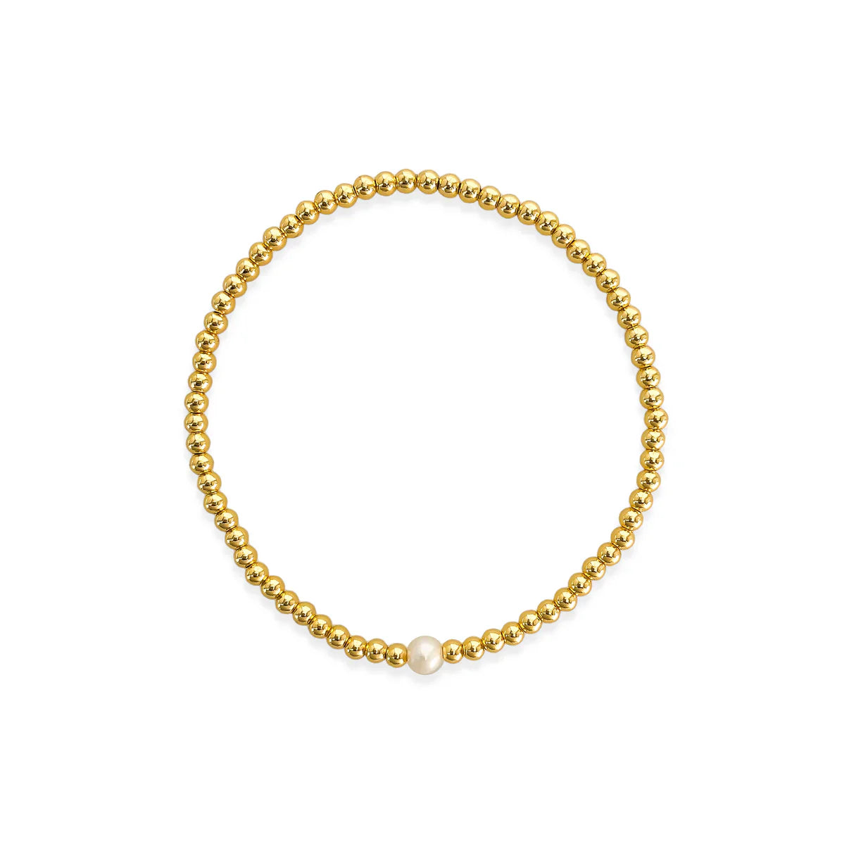 Gold Bead Stretch Bracelet with Pearl