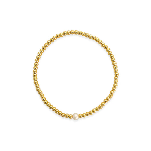 Gold Bead Stretch Bracelet with Pearl