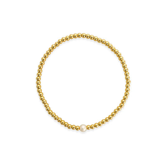 Gold Bead Stretch Bracelet with Pearl
