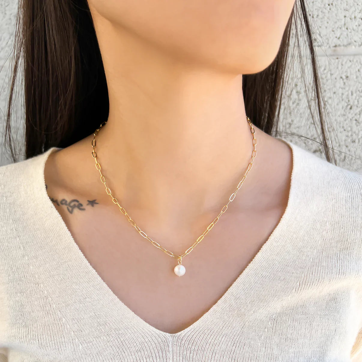 Paperclip Pearl Necklace