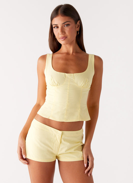 Coastline Cotton Micro Mini Shorts - Yellow