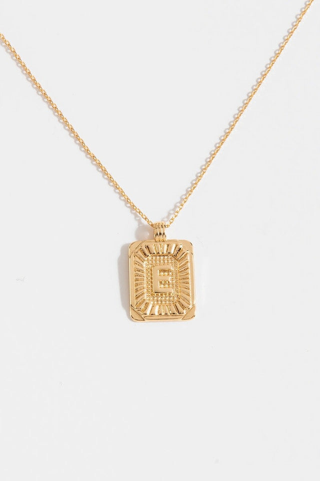 Gold Burst Initial Tag Necklace