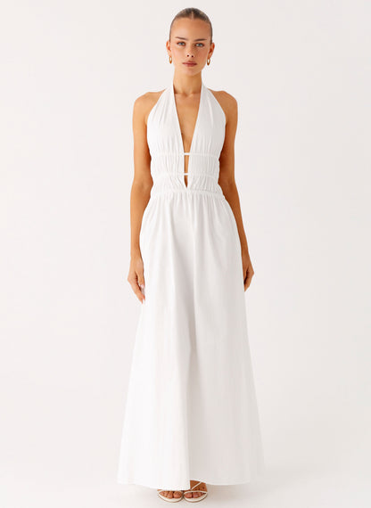 Figaro Halter Maxi Dress - White