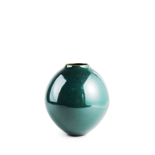 Hand Thrown Large Round Vase in Soapstone and Emerald