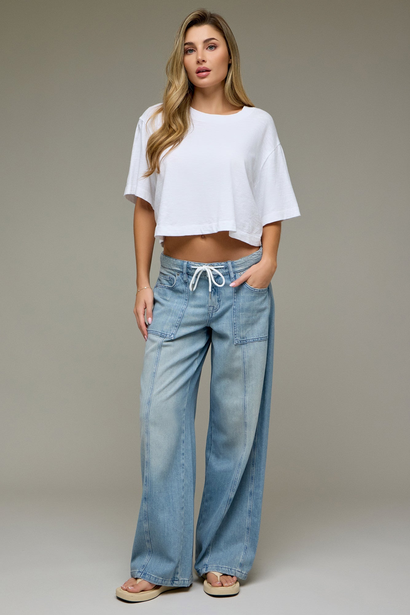 Hidden Super Soft Drawstring Mid Rise Wide Leg