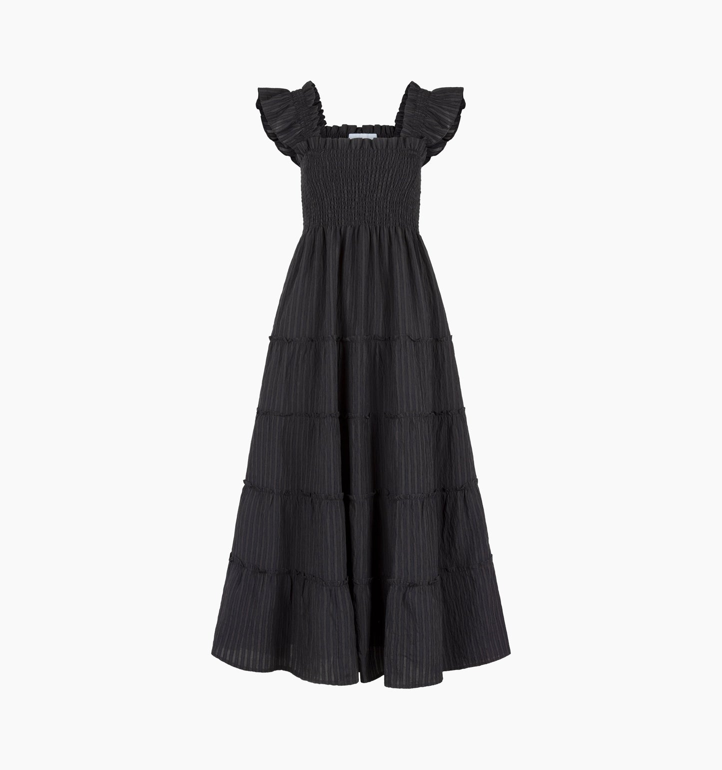 The Ellie Maxi Nap Dress - Black Tonal Seersucker