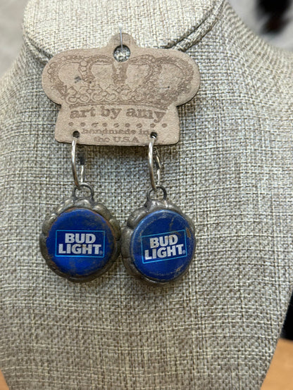 Art By Amy Bud Light Cap Triangle Dangle Earrings