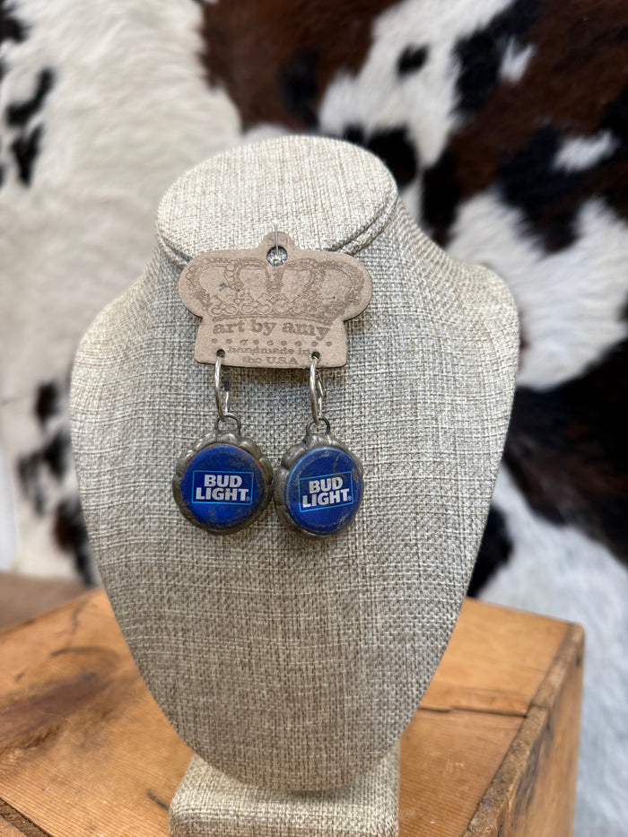 Art By Amy Bud Light Cap Triangle Dangle Earrings