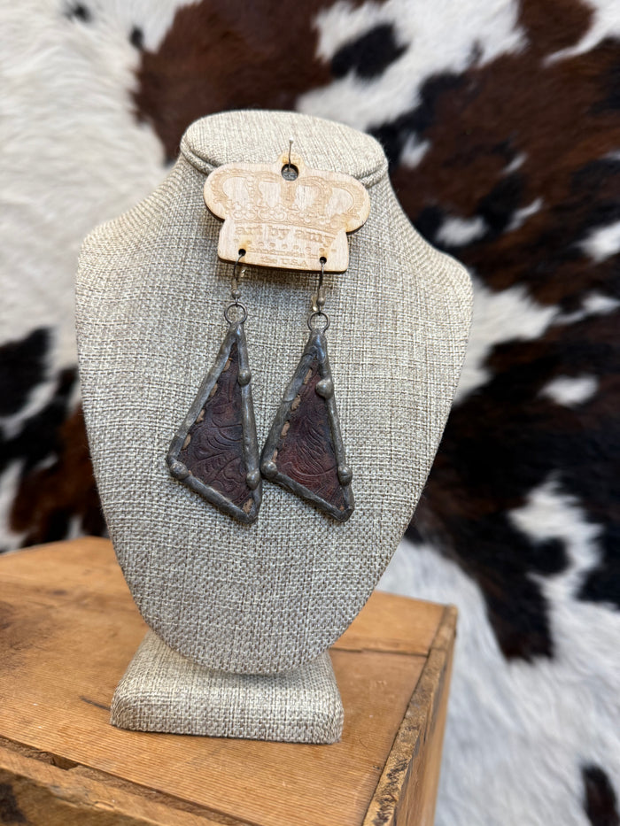 Art By Amy Leather & Metal Triangle Dangle Earrings