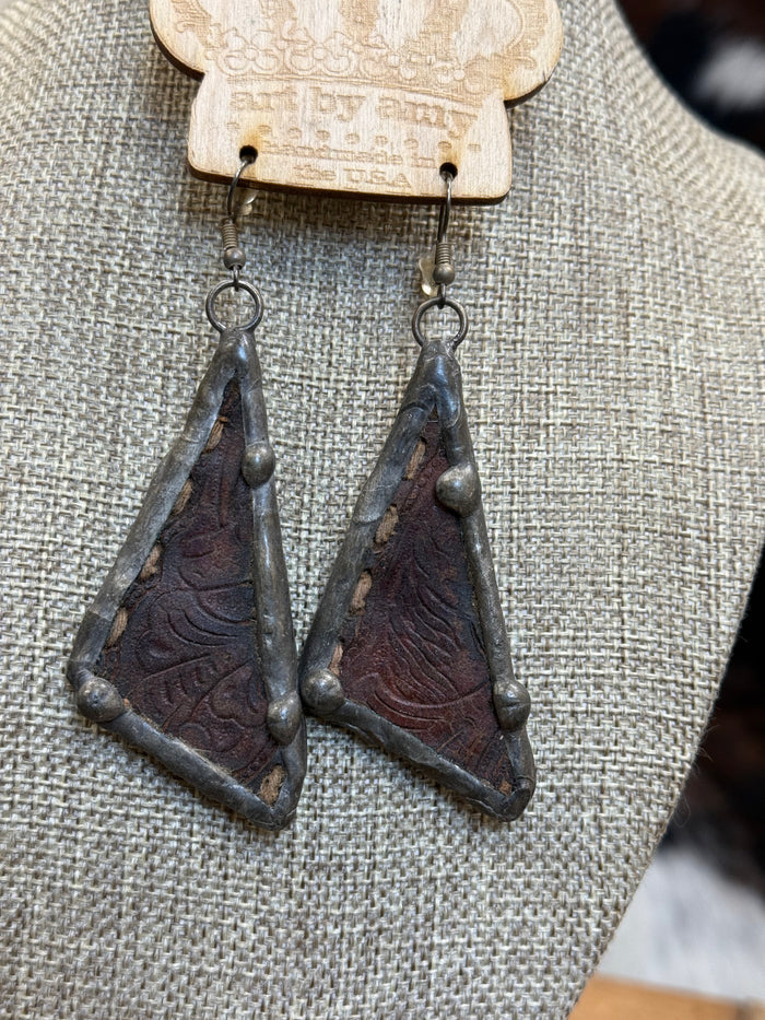 Art By Amy Leather & Metal Triangle Dangle Earrings