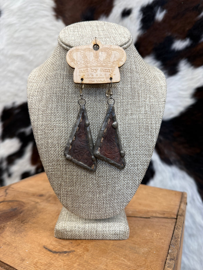 Art By Amy Leather & Metal Triangle Dangle Earrings