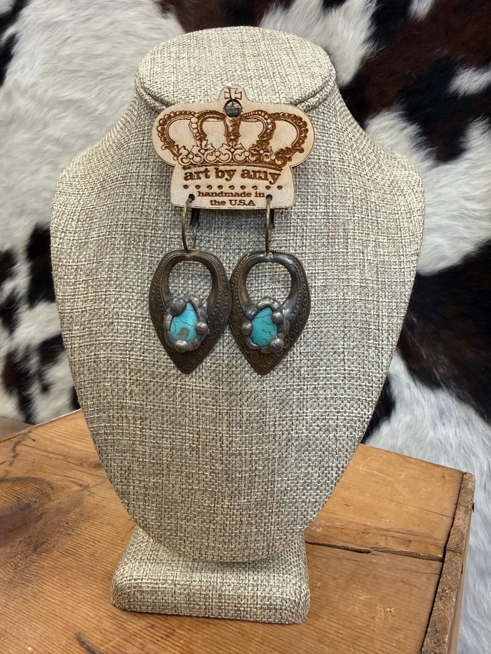Art By Amy Brass Toned Metal & Turquoise Stone Dangle Earrings