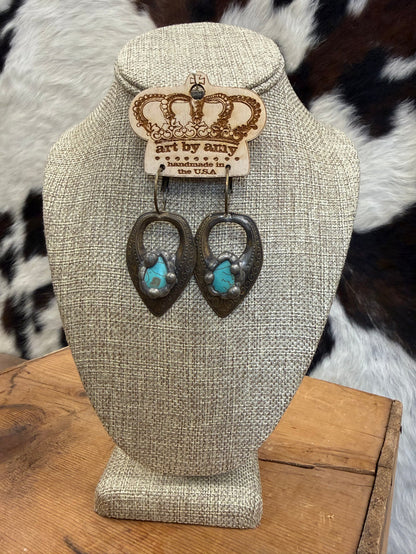 Art By Amy Brass Toned Metal & Turquoise Stone Dangle Earrings