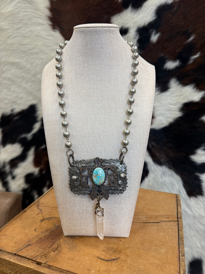 Art By Amy 26" Copper Thunderbird with Crystal Dangle Silver Beaded Necklace