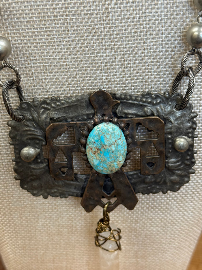 Art By Amy 26" Copper Thunderbird with Crystal Dangle Silver Beaded Necklace