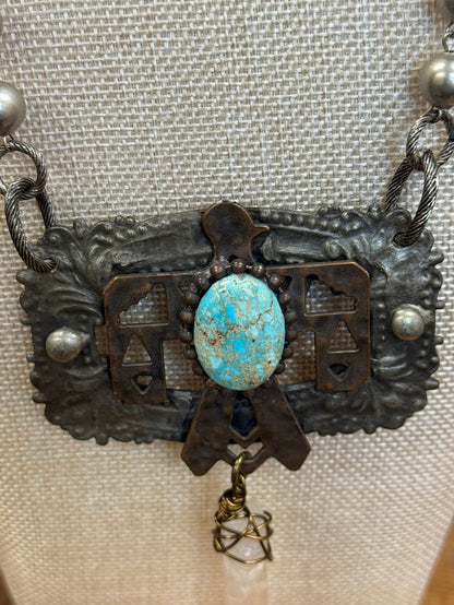 Art By Amy 26" Copper Thunderbird with Crystal Dangle Silver Beaded Necklace