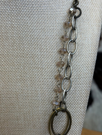 Art By Amy 32" Black Stone with Multiple Chain Accent Brass & Silver Necklace