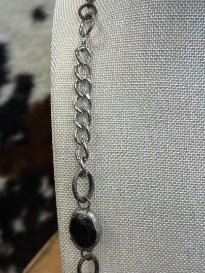 Art By Amy 32" Black Stone with Multiple Chain Accent Brass & Silver Necklace