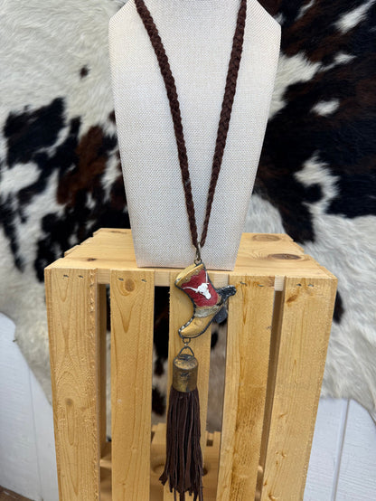 Art By Amy 40" Cowboy Boot Braided Leather Tassel Necklace