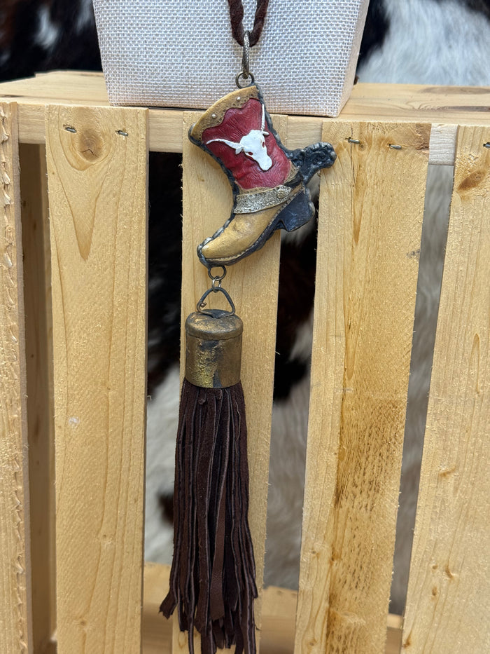 Art By Amy 40" Cowboy Boot Braided Leather Tassel Necklace