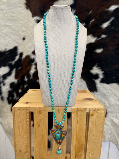 Art By Amy 36" Arrowhead with Turquoise-colored Stone & Turquoise-color Beaded Necklace