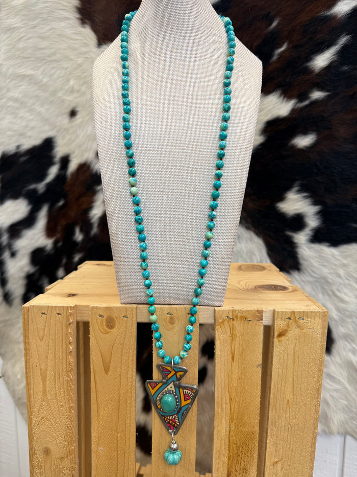 Art By Amy 36" Arrowhead with Turquoise-colored Stone & Turquoise-color Beaded Necklace