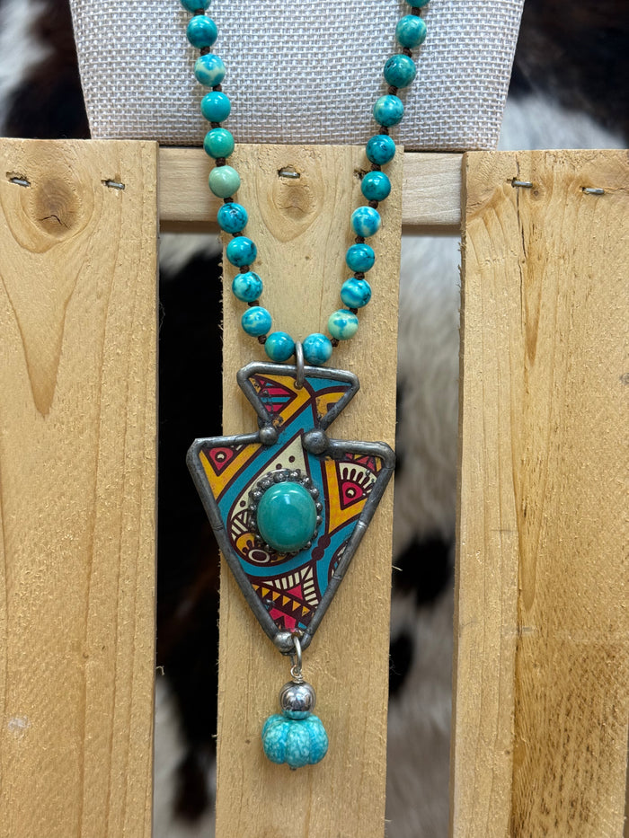 Art By Amy 36" Arrowhead with Turquoise-colored Stone & Turquoise-color Beaded Necklace