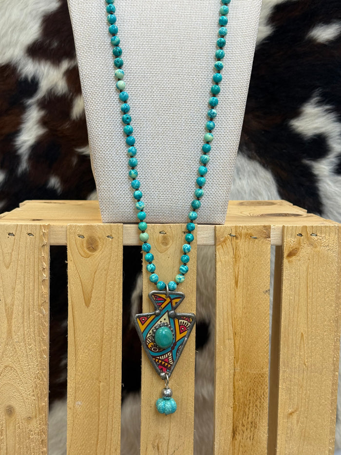 Art By Amy 36" Arrowhead with Turquoise-colored Stone & Turquoise-color Beaded Necklace