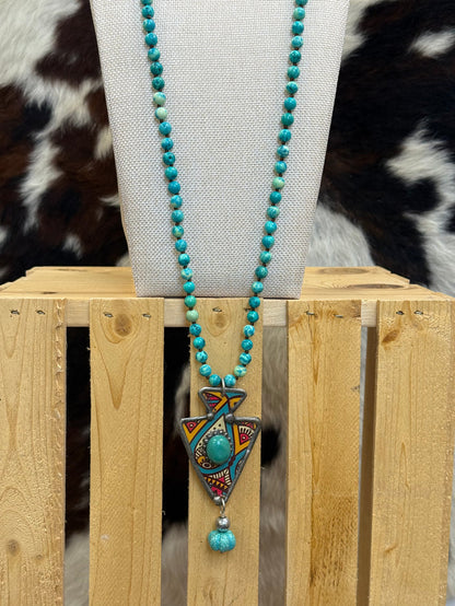 Art By Amy 36" Arrowhead with Turquoise-colored Stone & Turquoise-color Beaded Necklace