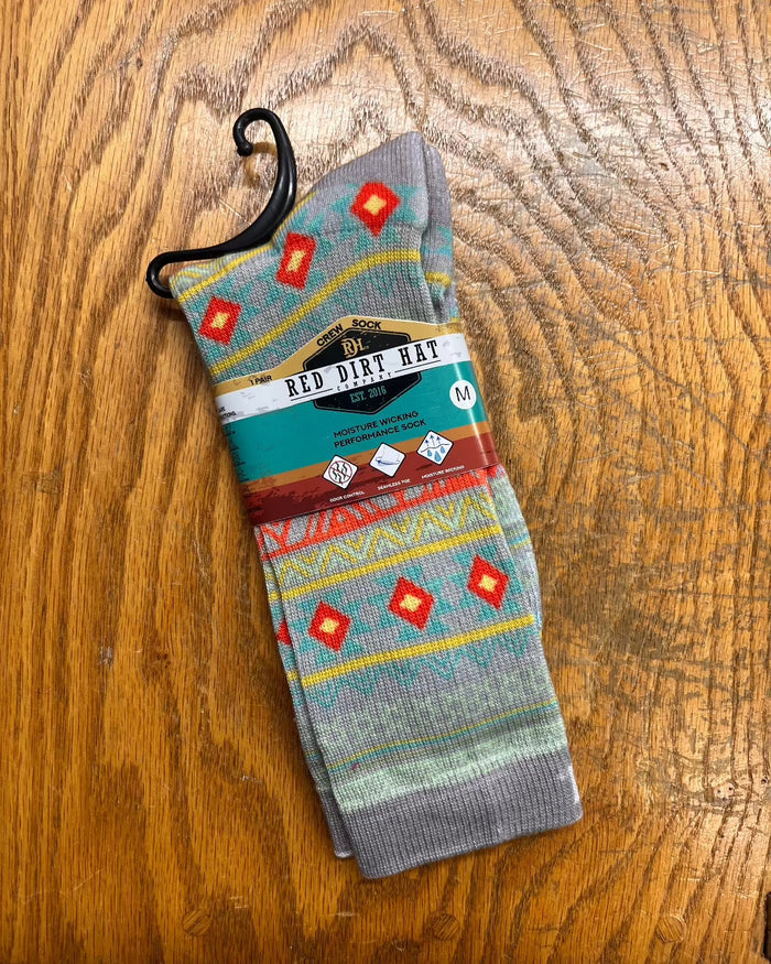 Red Dirt Hat Co. Crew Cut Multicolor Southwest Print Moisture Wicking Sock 222323AZT-Painted Cowgirl Western Store