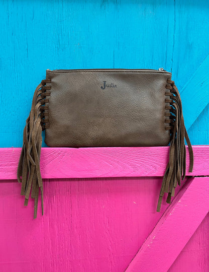 Justin Turquoise Washed Tooled Clutch Wallet Purse with Fringe 2176790BLU-Painted Cowgirl Western Store