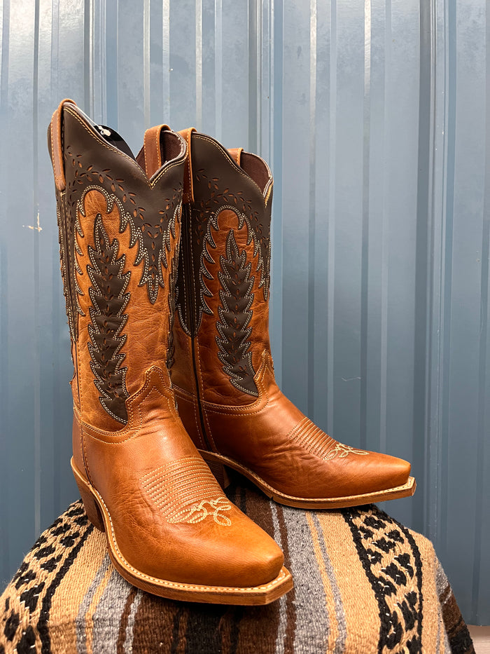 Laredo Women's Honey & Brown Farah Laser Cut Snip Toe Western Cowgirl Boots 52213-Painted Cowgirl Western Store