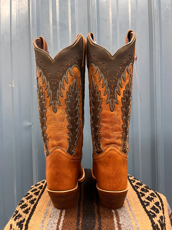 Laredo Women's Honey & Brown Farah Laser Cut Snip Toe Western Cowgirl Boots 52213-Painted Cowgirl Western Store
