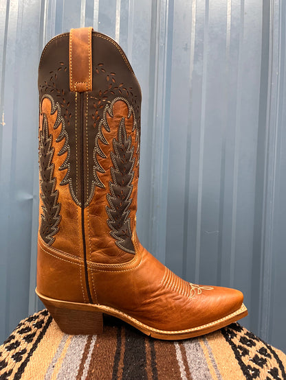 Laredo Women's Honey & Brown Farah Laser Cut Snip Toe Western Cowgirl Boots 52213-Painted Cowgirl Western Store