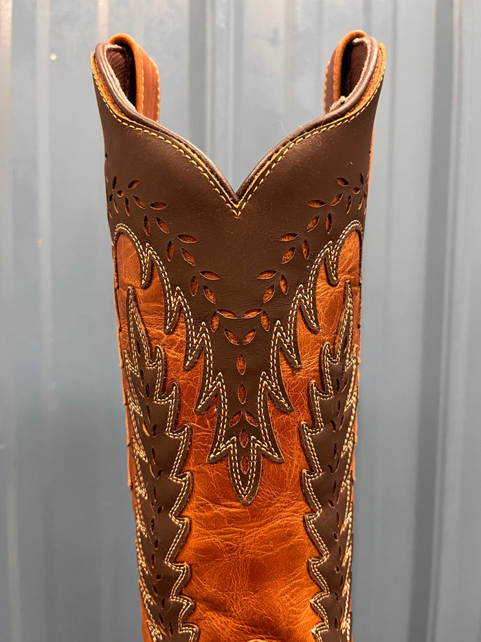 Laredo Women's Honey & Brown Farah Laser Cut Snip Toe Western Cowgirl Boots 52213-Painted Cowgirl Western Store