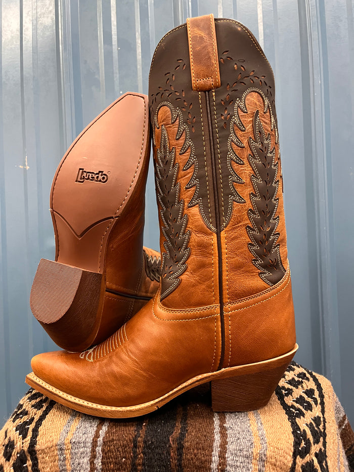 Laredo Women's Honey & Brown Farah Laser Cut Snip Toe Western Cowgirl Boots 52213-Painted Cowgirl Western Store