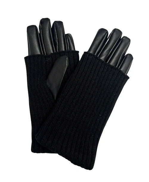 Knitted Faux Leather Gloves