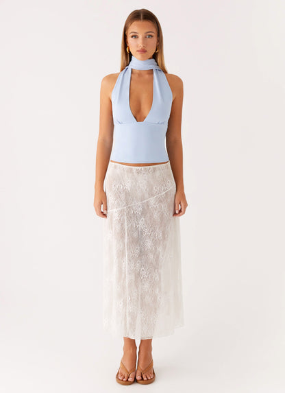 Milos Scarf Halter Neck Top - Blue