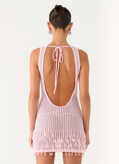 Miracle Beaded Crochet Mini Dress - Pink