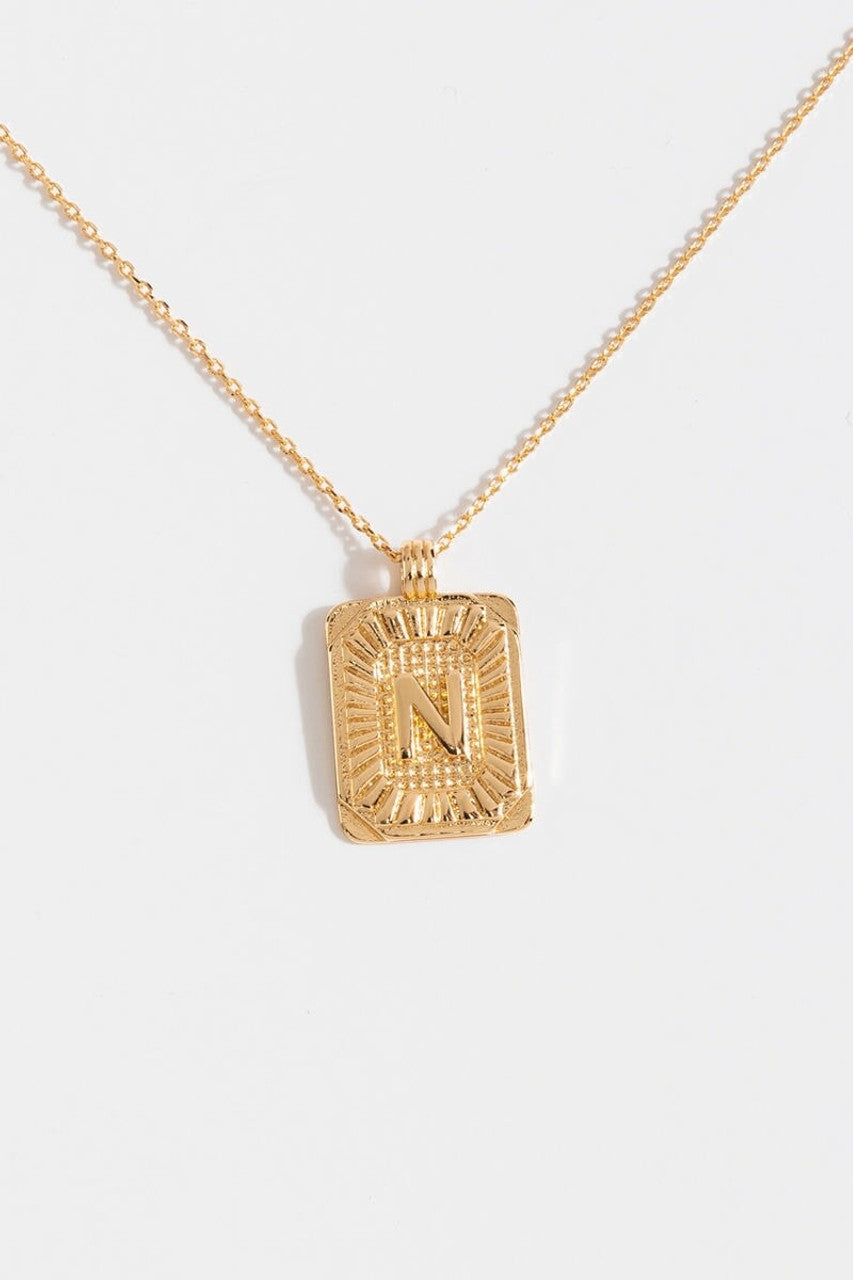 Gold Burst Initial Tag Necklace