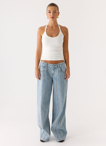 Naturi Ribbed Halter Top - White