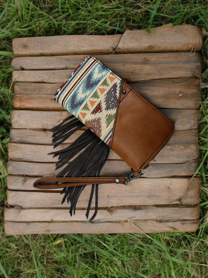 Justin Aztec Jacquard and Fringe Wristlet Wallet 23053215W-Painted Cowgirl Western Store