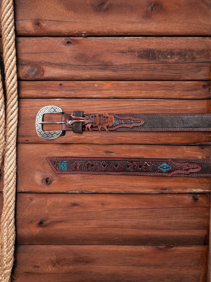 Red Dirt Hat Co. Brown Genuine Leather Belt w/Turquoise Aztec Accents 23133BE3-Painted Cowgirl Western Store