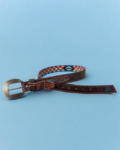 Red Dirt Hat Co. Brown Genuine Leather Belt w/Turquoise Aztec Accents 23133BE3-Painted Cowgirl Western Store