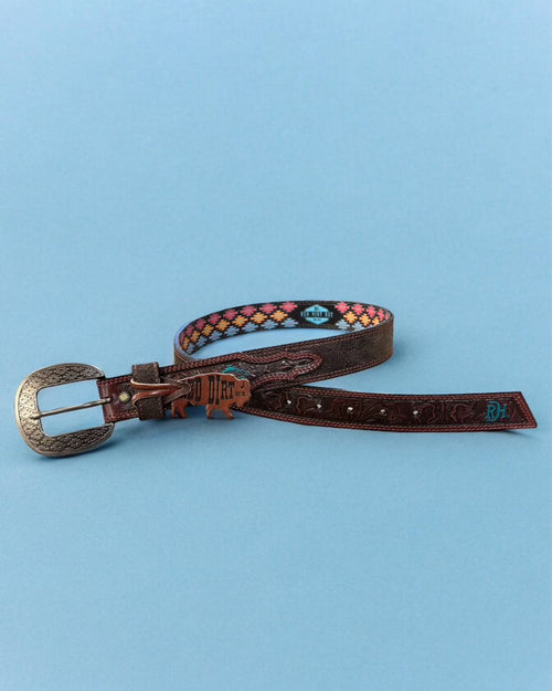Red Dirt Hat Co. Brown Genuine Leather Belt w/Turquoise Aztec Accents 23133BE3-Painted Cowgirl Western Store